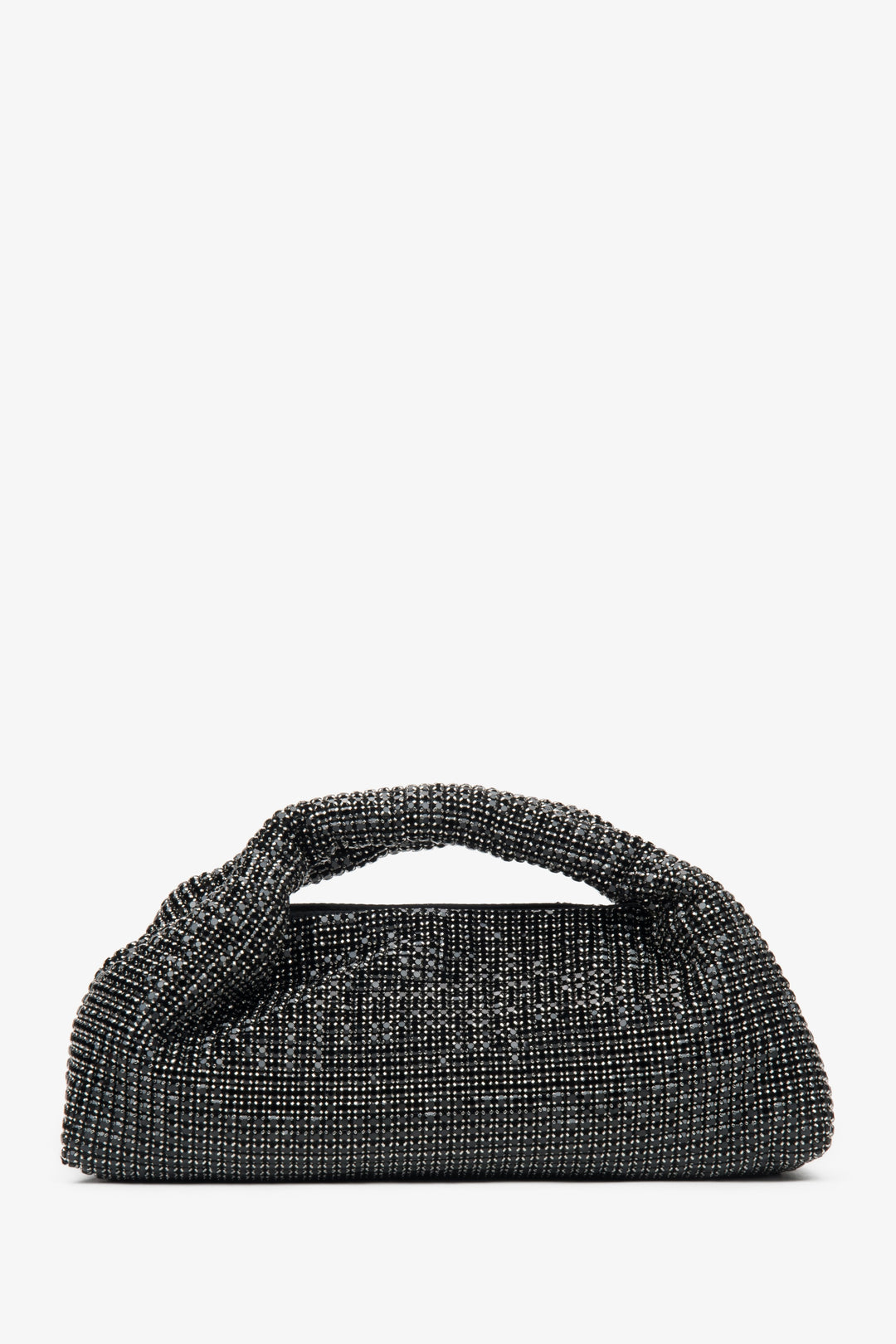 Schwarze Damen-Abendtasche mit Kristallbesatz und strukturiertem Griff Estro ER00116811.