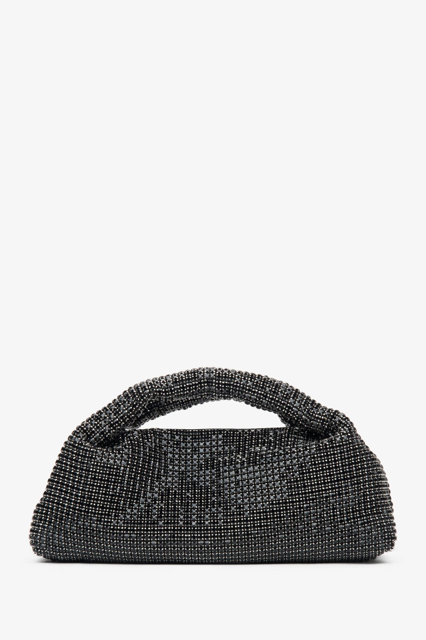 Elegante schwarze Abendtasche für Damen von Estro, verziert mit Kristallen und ausgestattet mit einem strukturierten Henkel.