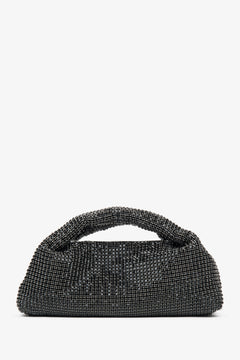Elegante schwarze Abendtasche für Damen von Estro, verziert mit Kristallen und ausgestattet mit einem strukturierten Henkel.