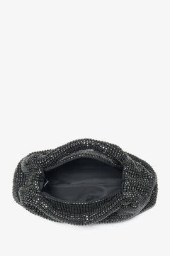 Schwarze Abendtasche für Damen von Estro, mit luxuriösen Kristallen und einem auffälligen strukturierten Henkel.