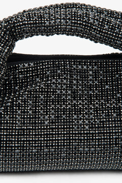 Stilvolle schwarze Abendtasche für Damen von Estro, verziert mit Kristallen und ergänzt durch einen strukturierten Henkel.