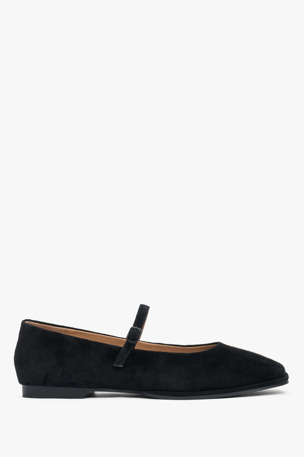 Schwarze Damen-Ballerinas aus weichem Velours mit eleganter Schnalle Estro ER00117264.