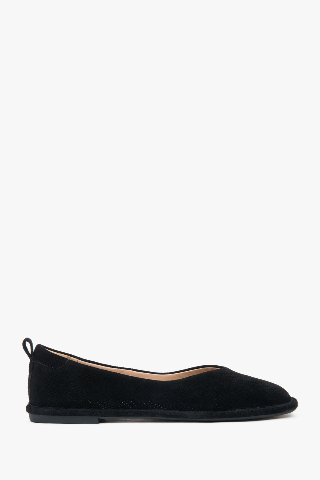 Schwarze Damen Ballerinas aus echtem Velours mit feiner Perforation – Estro ER00116922