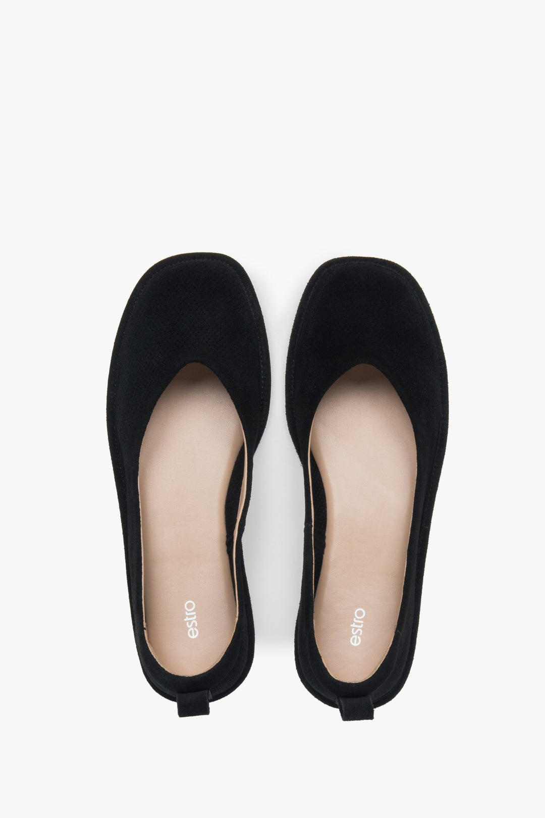 Bequeme schwarze Ballerinas mit flacher Sohle und Lederfutter – Estro ER00116922