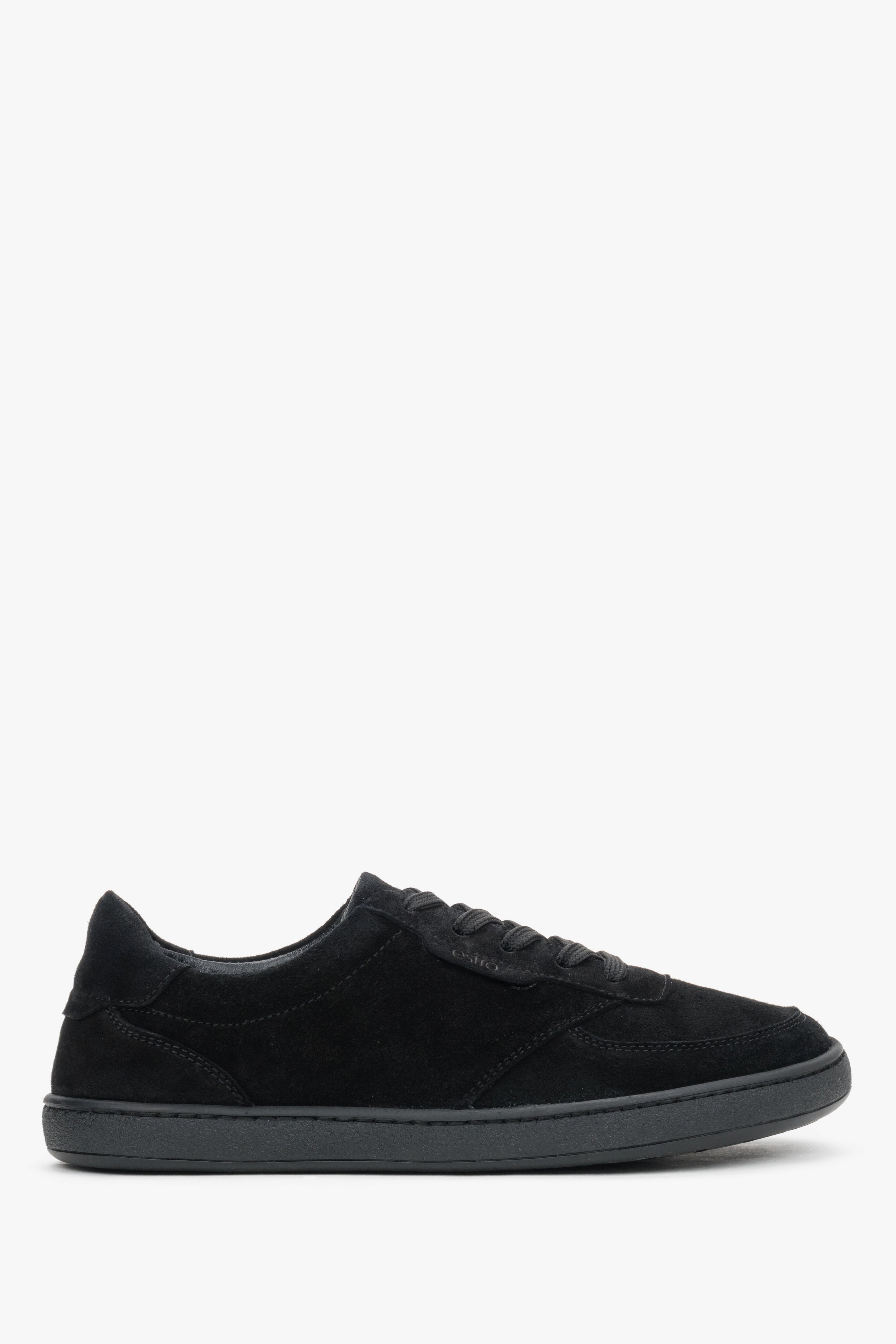 Flache Profilansicht der schwarzen Velours-Sneaker im Barefoot-Design für Damen 