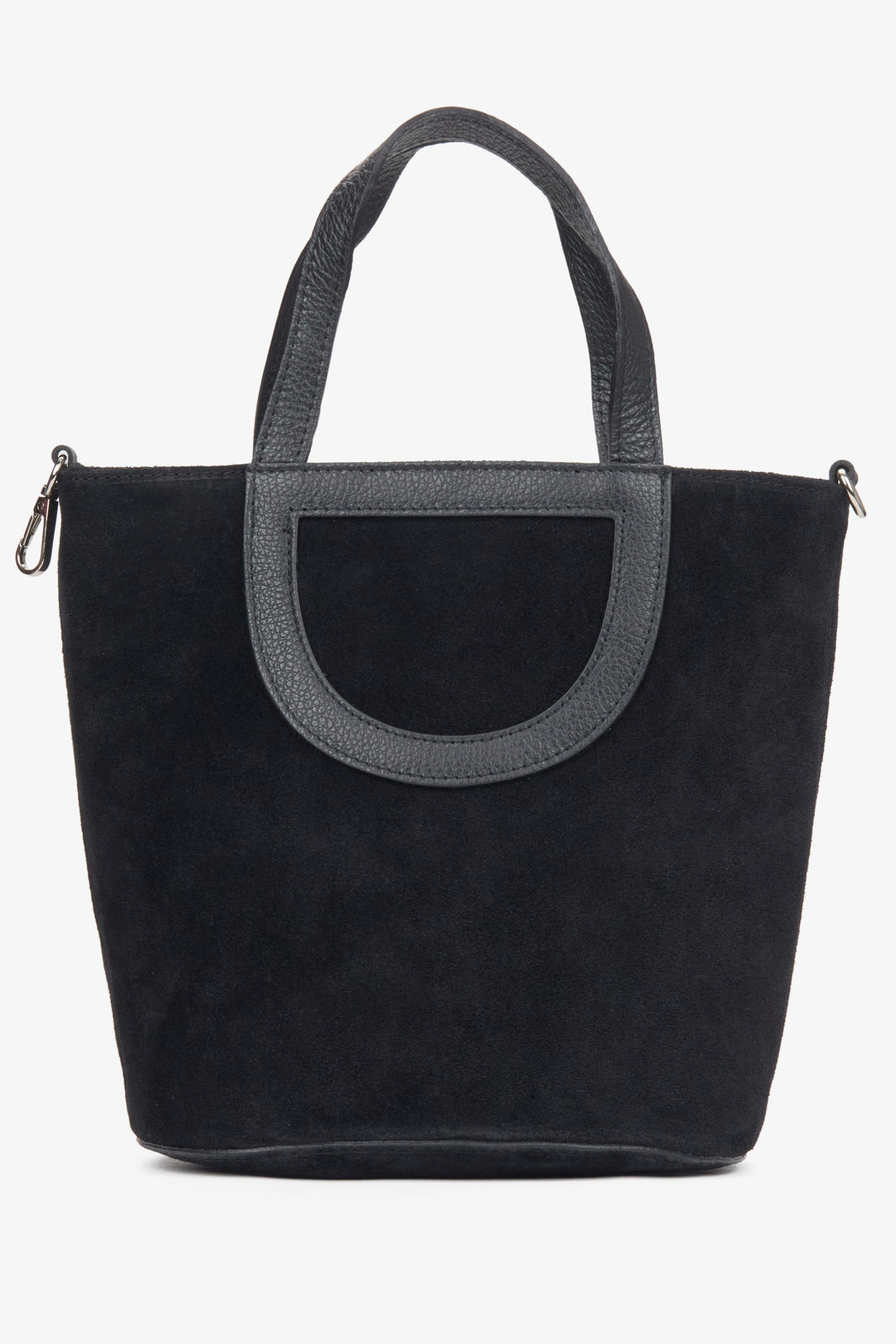 Stylische schwarze Damen-Bucket-Bag, gefertigt aus hochwertigem italienischem Naturvelours.