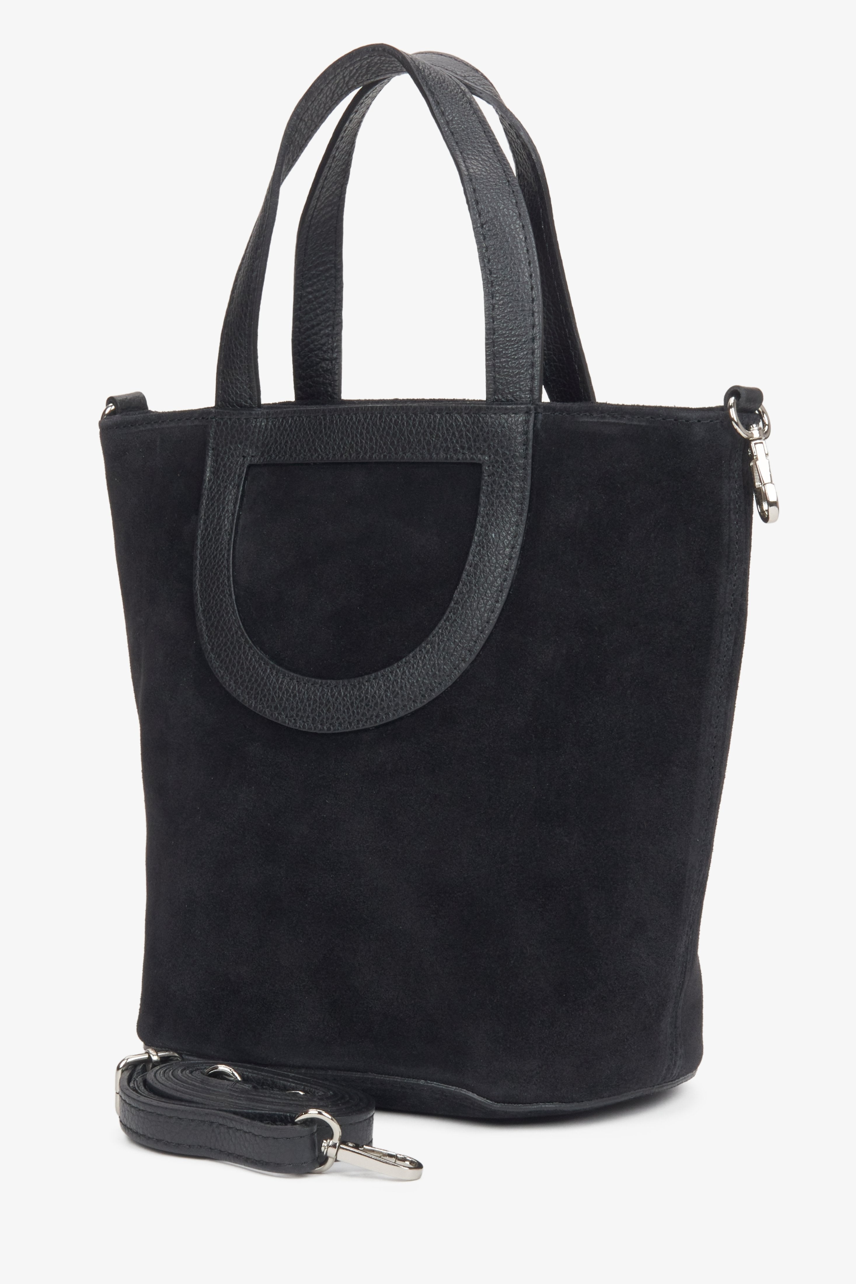 Damen-Bucket-Bag in elegantem Schwarz, gefertigt aus hochwertigem italienischem Naturvelours.