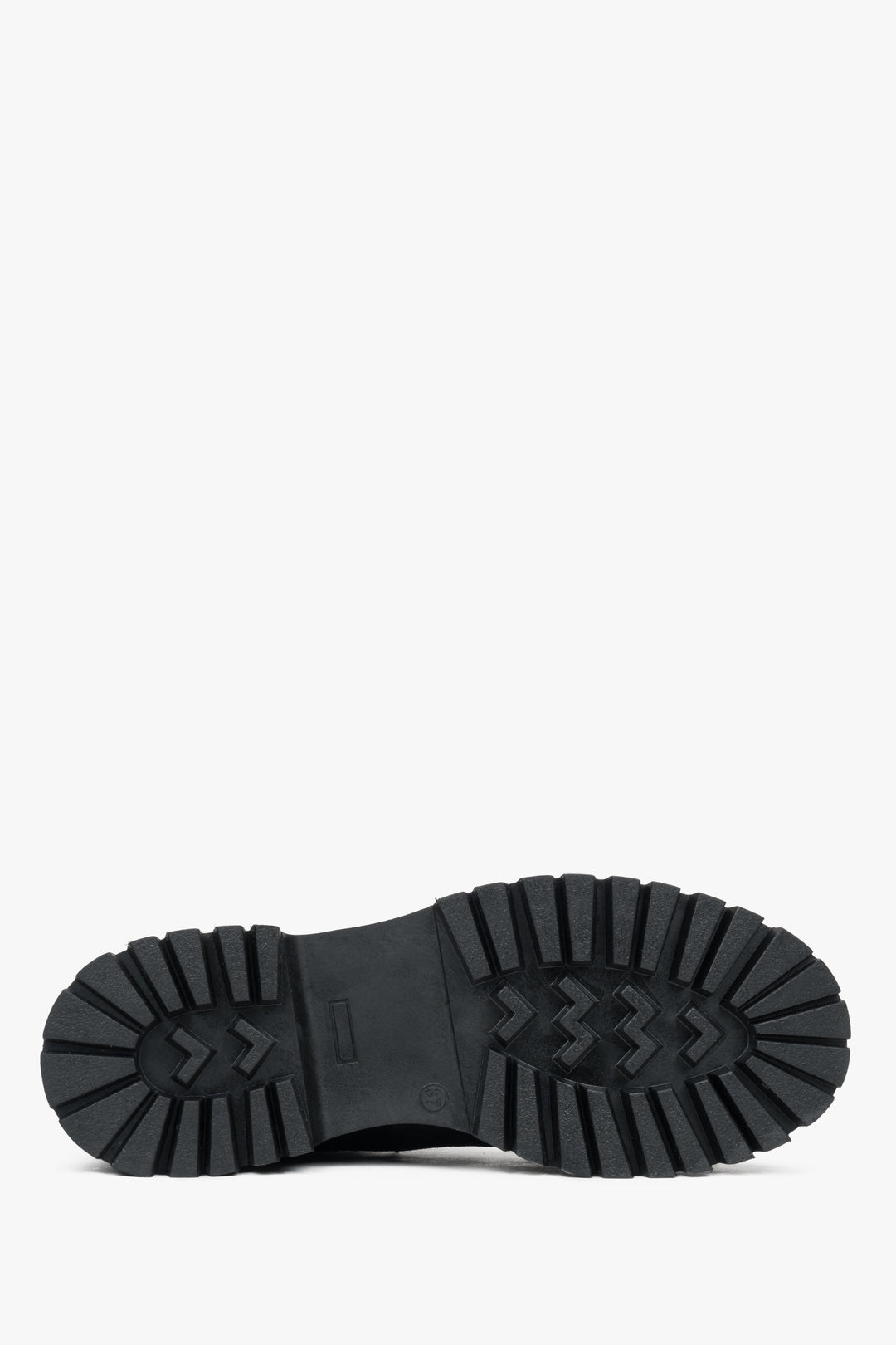 Schwarze Damen-Chelsea-Stiefeletten von Estro – Nahaufnahme der Sohle.