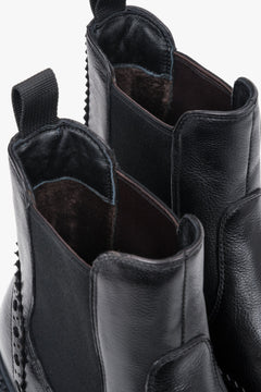 Nahaufnahme des Schaftrandes und des wärmenden Kunstfellfutters im Inneren der Boots