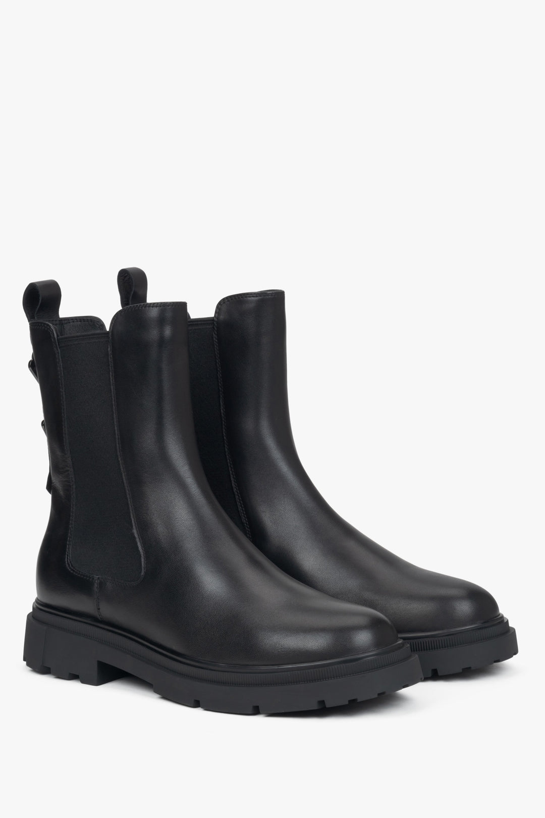 Schwarze Chelsea-Stiefel für Damen aus echtem Leder.