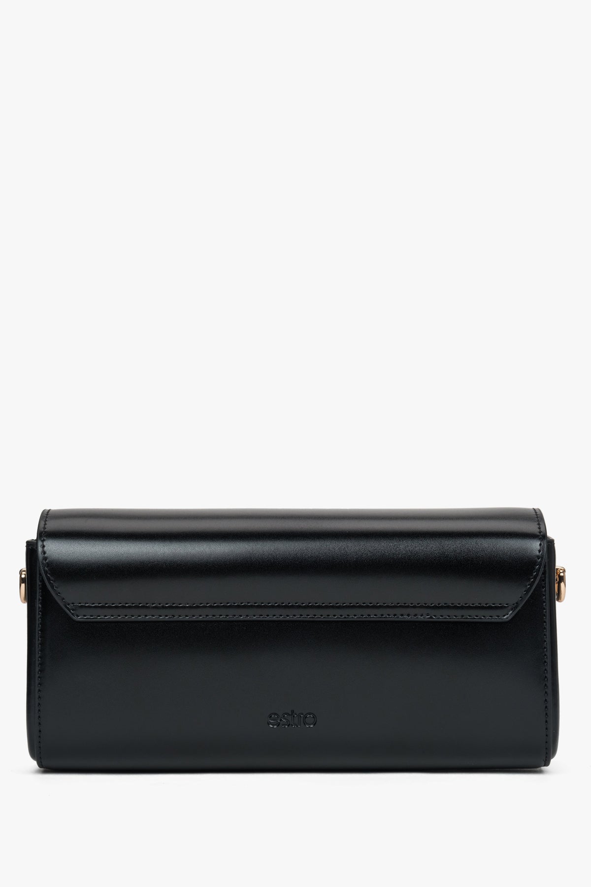 Rückansicht der formstabilen schwarzen Damen-Clutch aus feinem Glattleder