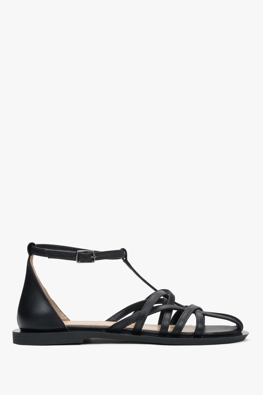 Schwarze Damen Fisherman Sandalen aus Leder Estro ER00117382.
