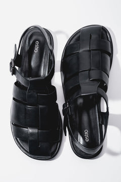 Schwarze Damen-Fisherman-Sandalen aus Leder Estro ER00119384.