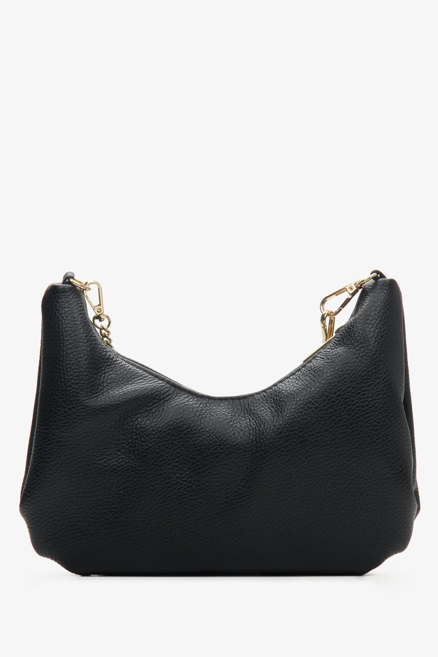 Schwarze Damenhandtasche aus echtem italienischem Leder mit goldener Kette.