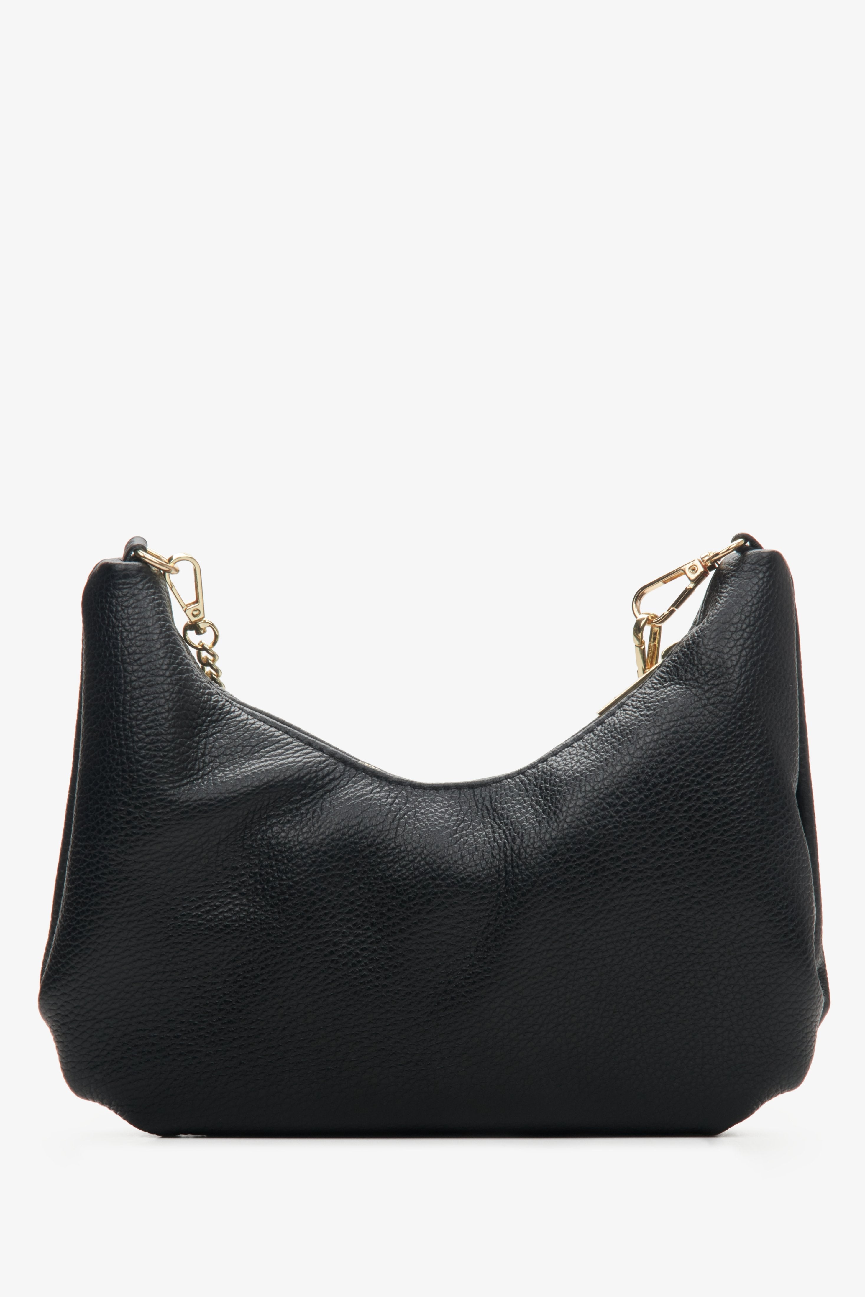 Schwarze Damenhandtasche aus echtem italienischem Leder mit goldener Kette.
