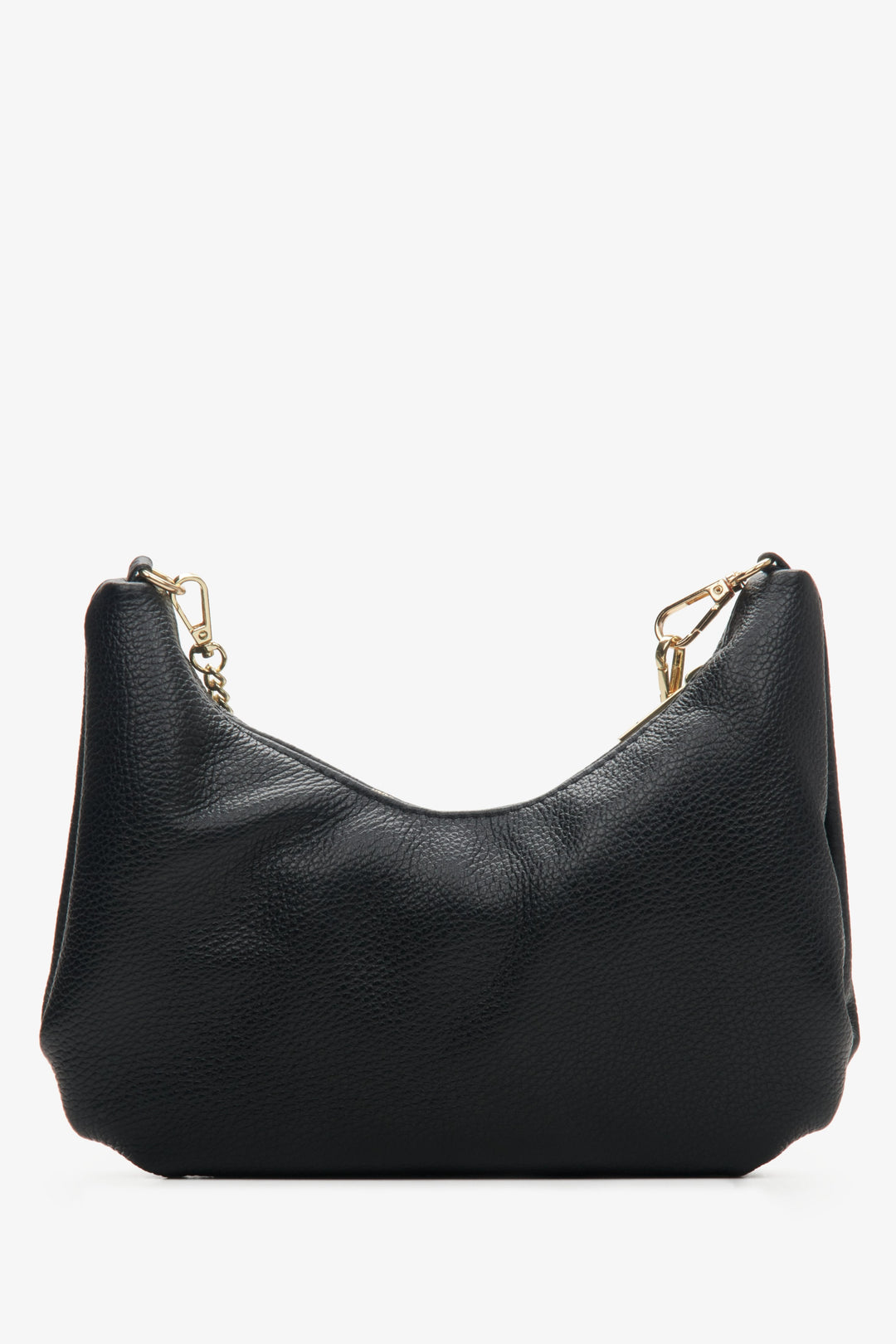 Schwarze Damenhandtasche aus echtem italienischem Leder mit goldener Kette.