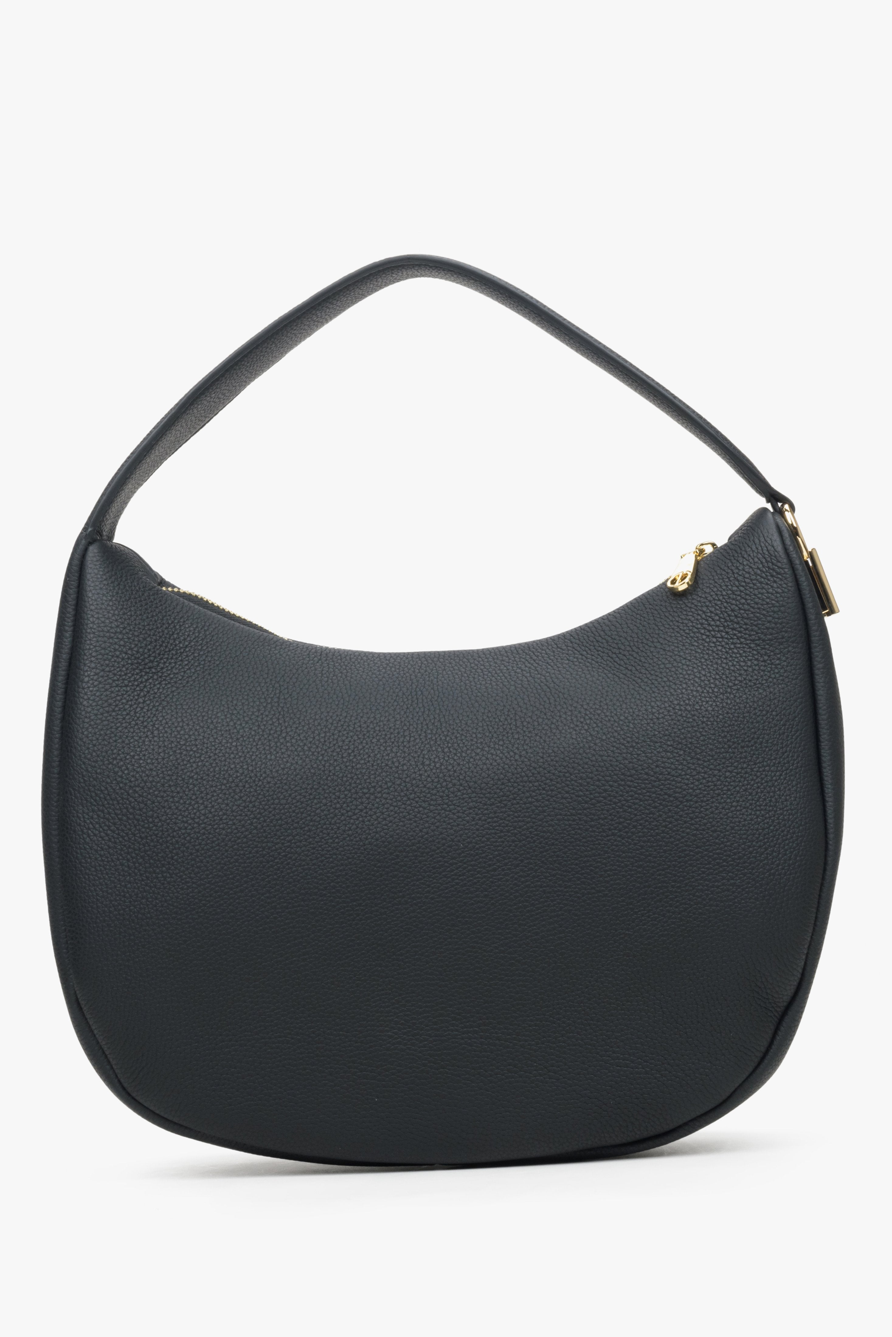 Schwarze Damen-Handtasche in Halbmondform aus echtem Leder Estro ER00114202.