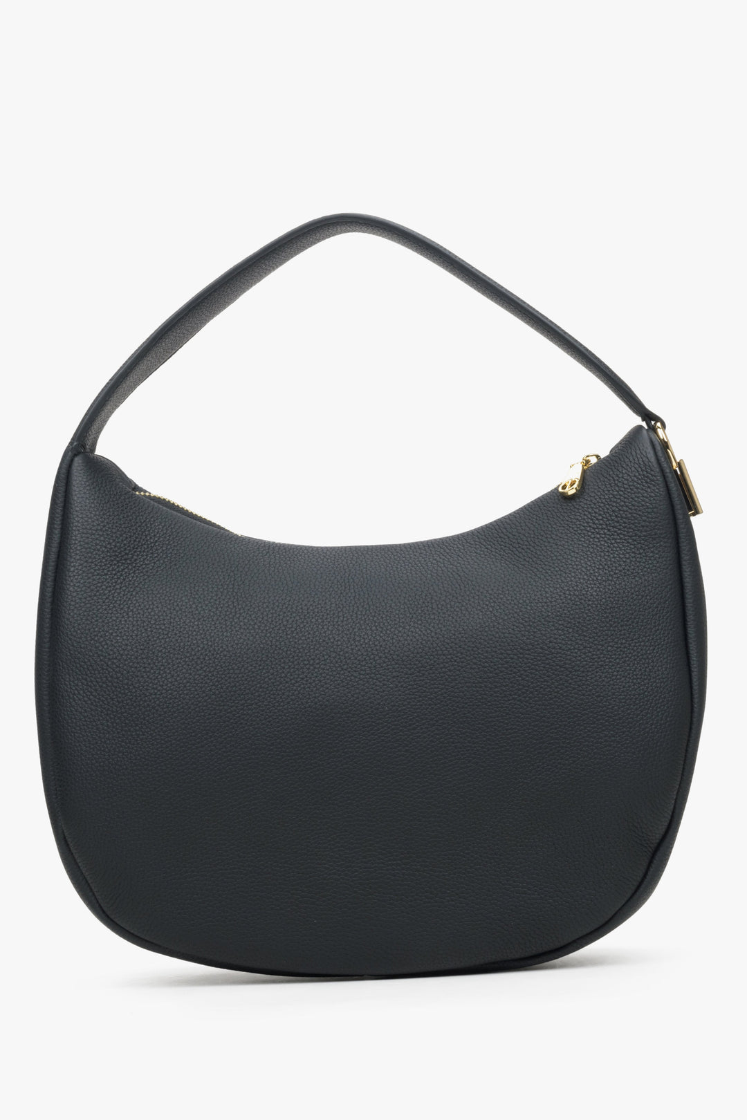 Schwarze Damen-Handtasche in Halbmondform aus echtem Leder Estro ER00114202.