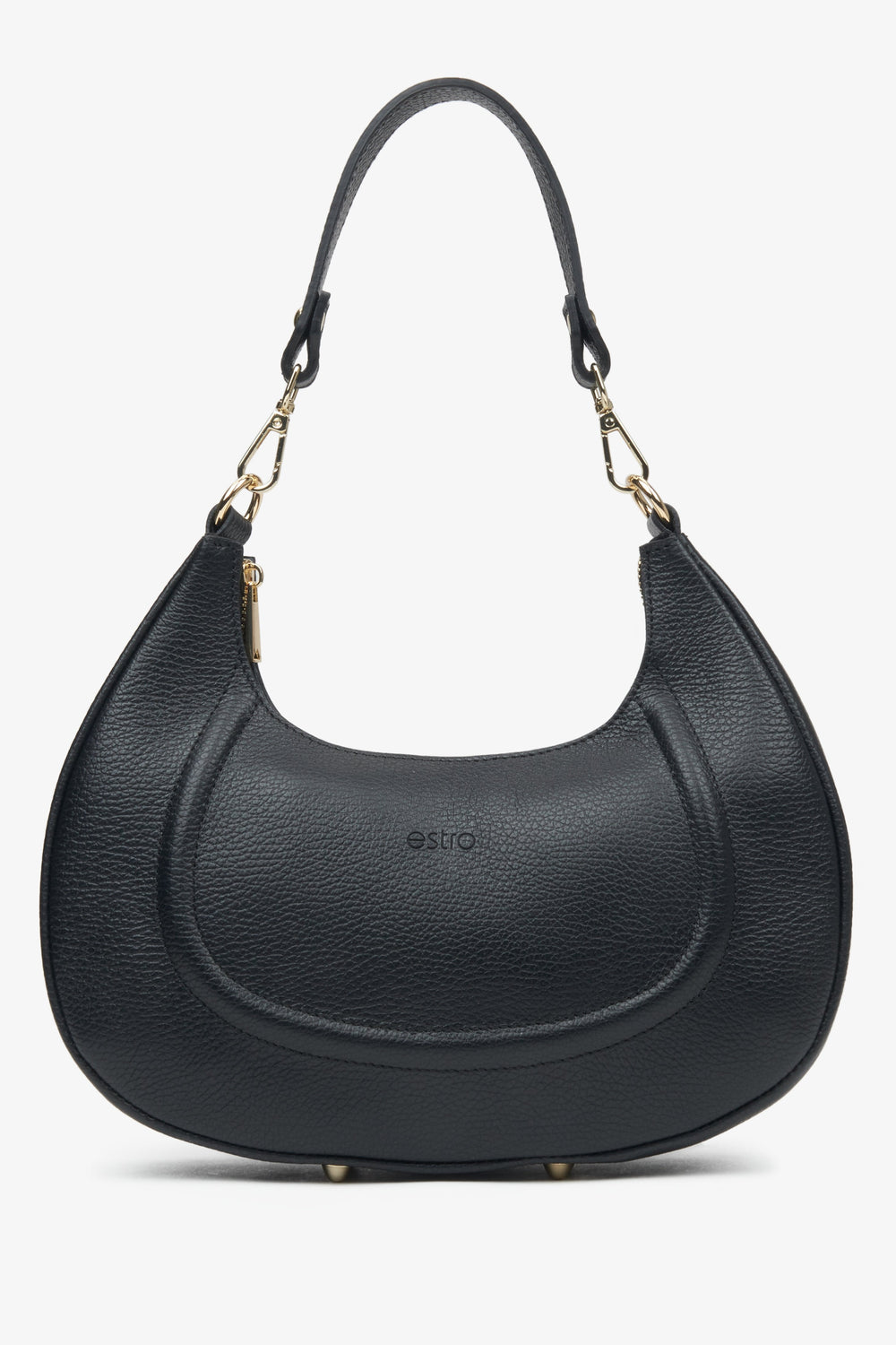 Schwarze Damen-Handtasche in Halbmondform aus edlem italienischem Echtleder Estro ER00116797.
