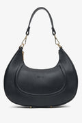 Schwarze Damen-Handtasche in Halbmondform aus edlem italienischem Echtleder Estro ER00116797.