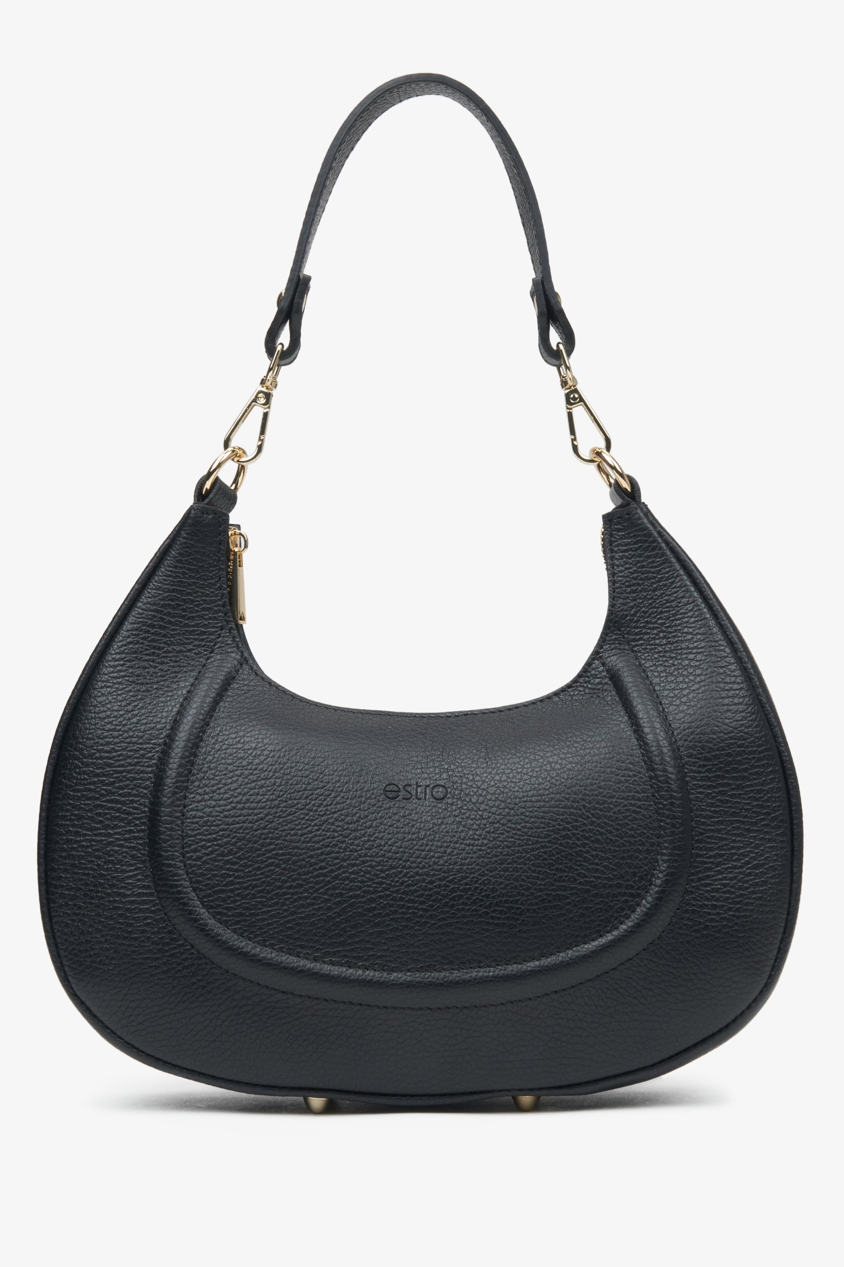 Schwarze Damen-Handtasche in Halbmondform aus edlem italienischem Echtleder Estro ER00116797.