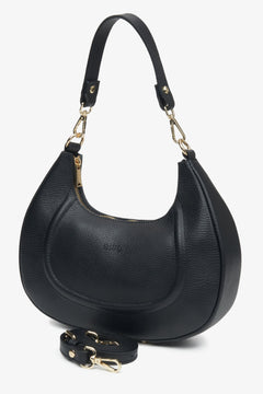 Elegante schwarze Damen-Umhängetasche in Halbmondform aus natürlichem italienischem Leder von Estro.