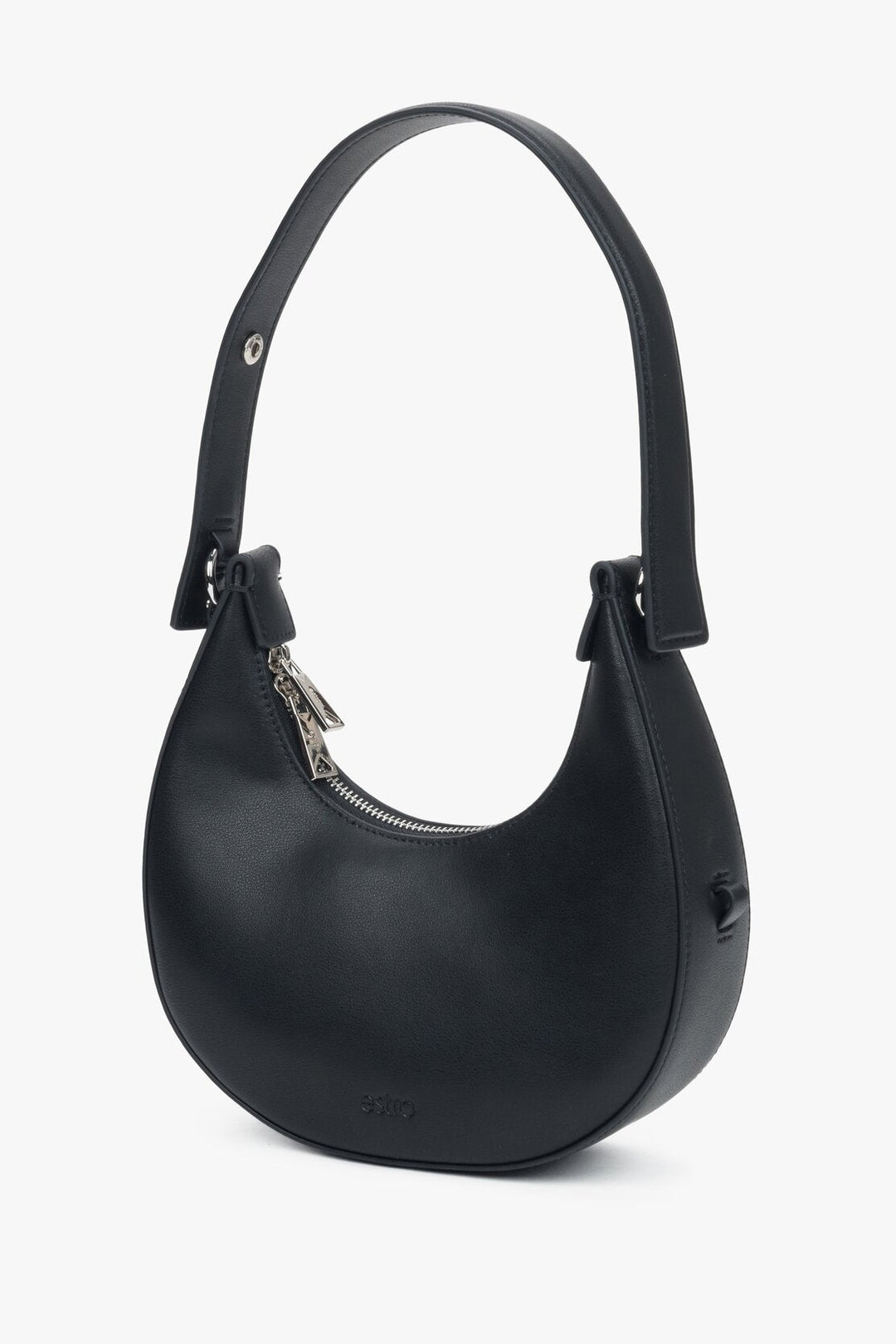 Stilvolle schwarze Damen-Handtasche von Estro in Halbmondform.