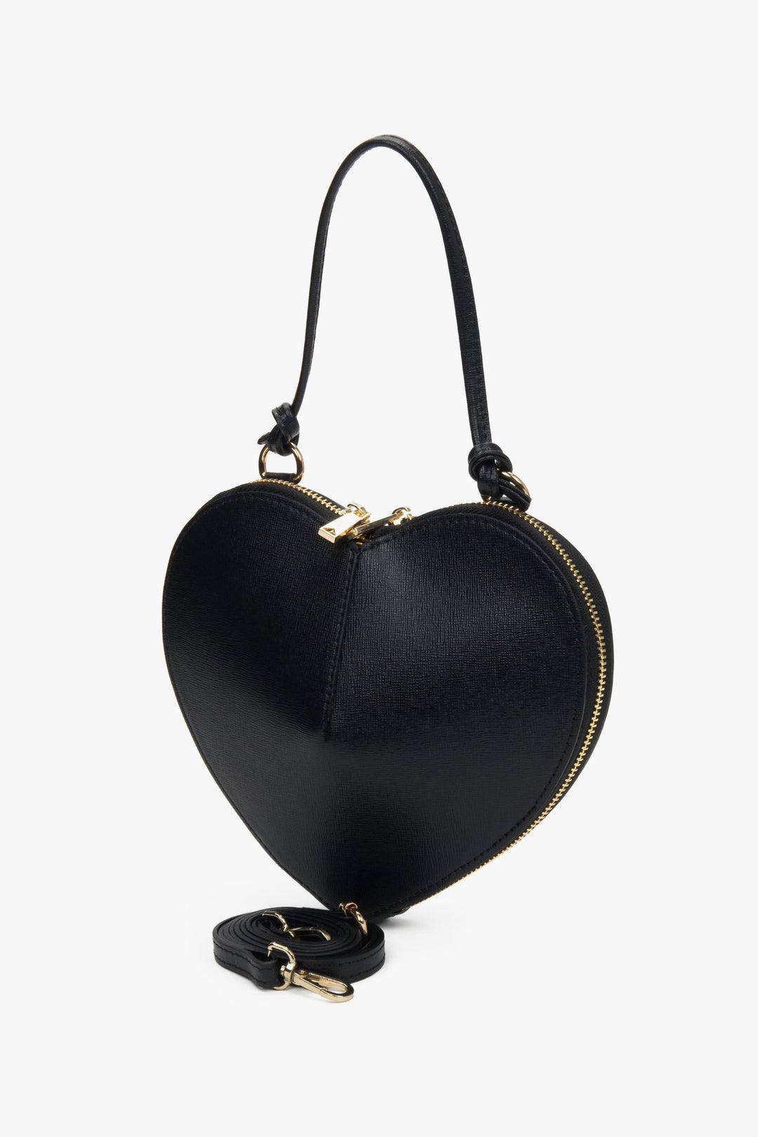 Schwarze Damen-Handtasche von Estro in Herzform aus echtem Leder.