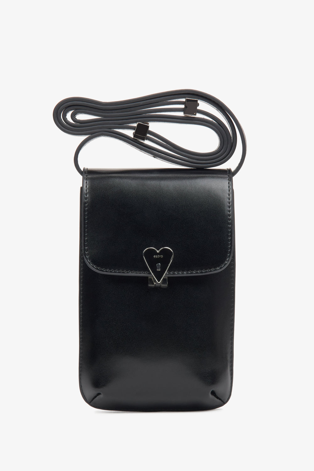 Schwarze Damen-Handytasche aus echtem Leder Estro ER00116266.