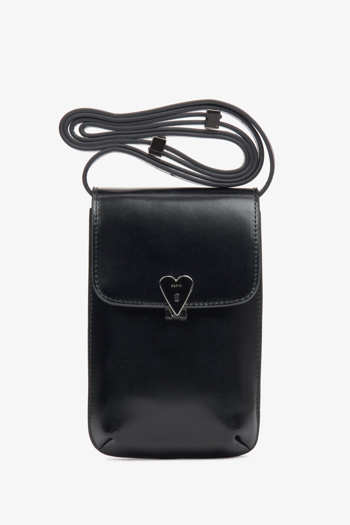 Schwarze Damen-Handytasche aus echtem Leder Estro ER00116266.