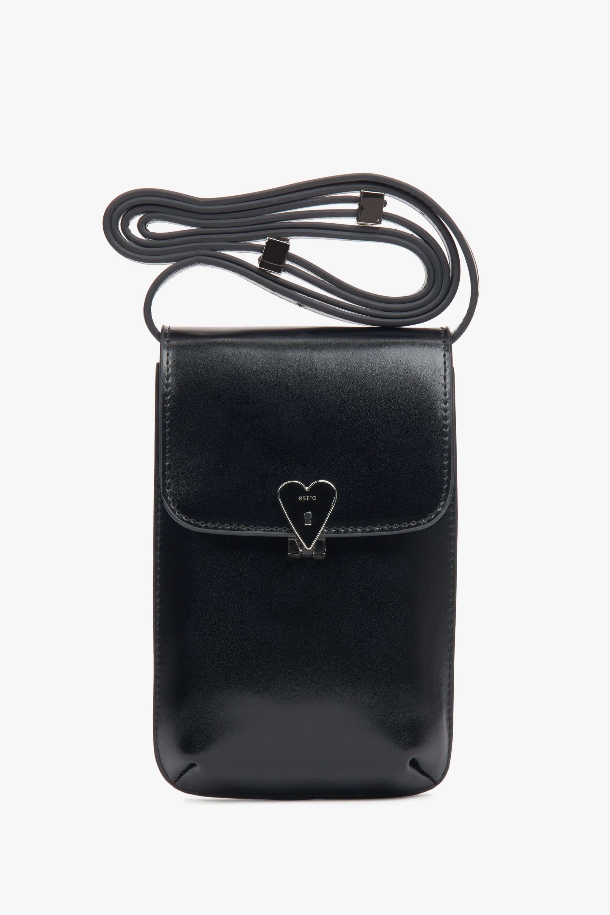 Schwarze Damen-Handytasche aus echtem Leder Estro ER00116266.