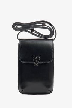 Schwarze Damen-Handytasche aus echtem Leder Estro ER00116266.