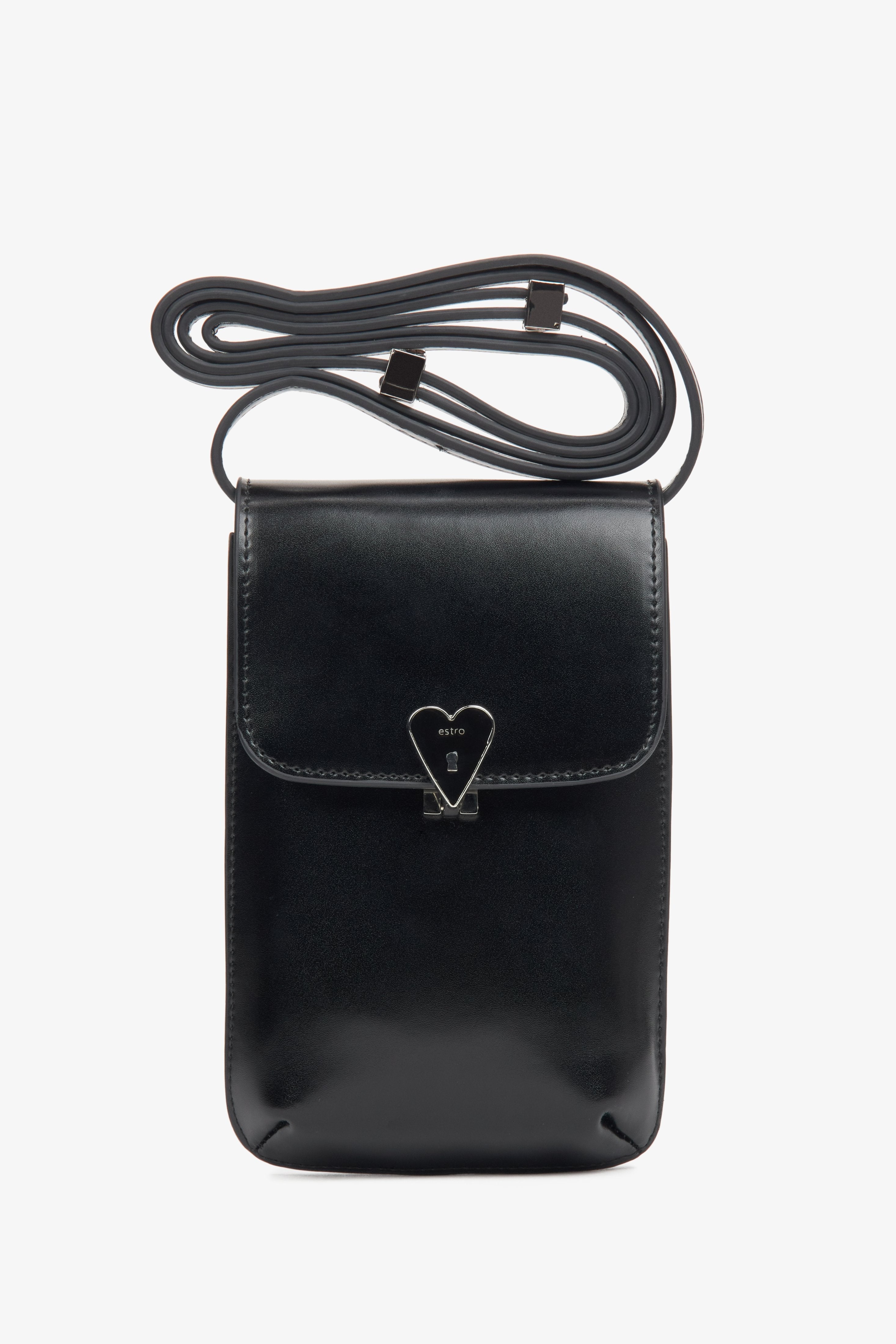 Schwarze Damen-Handytasche aus echtem Leder Estro ER00116266.