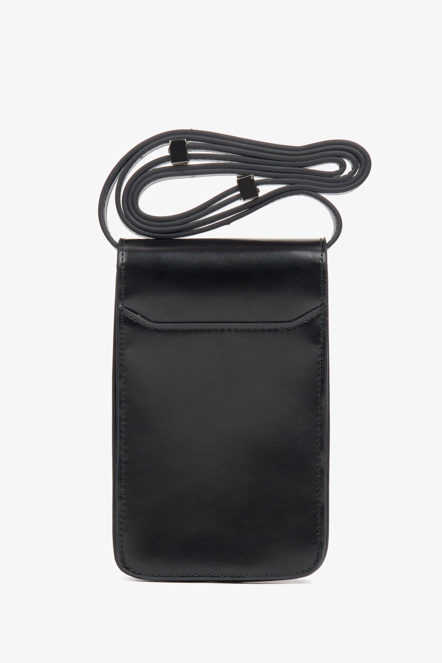 Stilvolle Damen-Handytasche aus schwarzem Leder von Estro – Rückansicht.