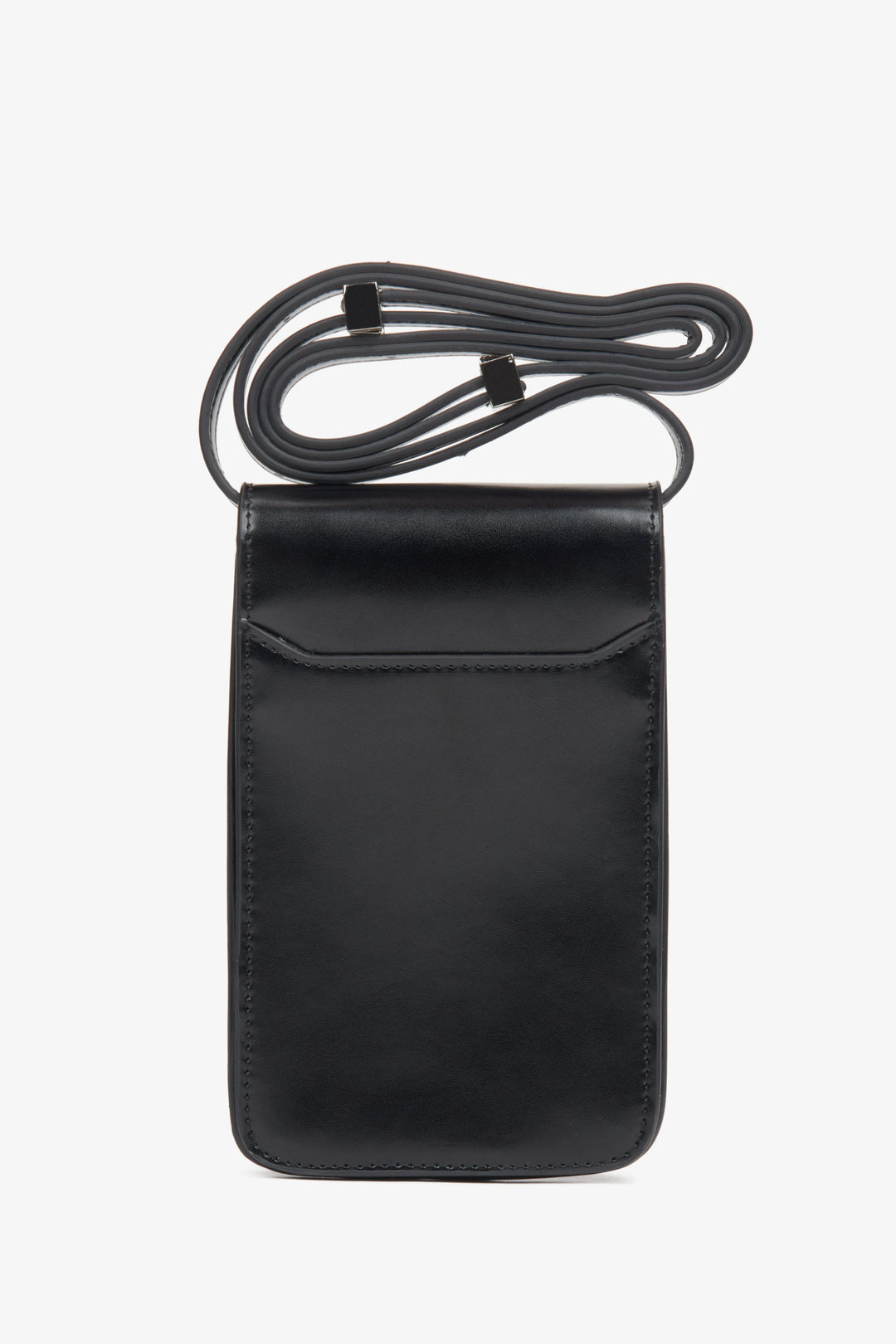 Stilvolle Damen-Handytasche aus schwarzem Leder von Estro – Rückansicht.