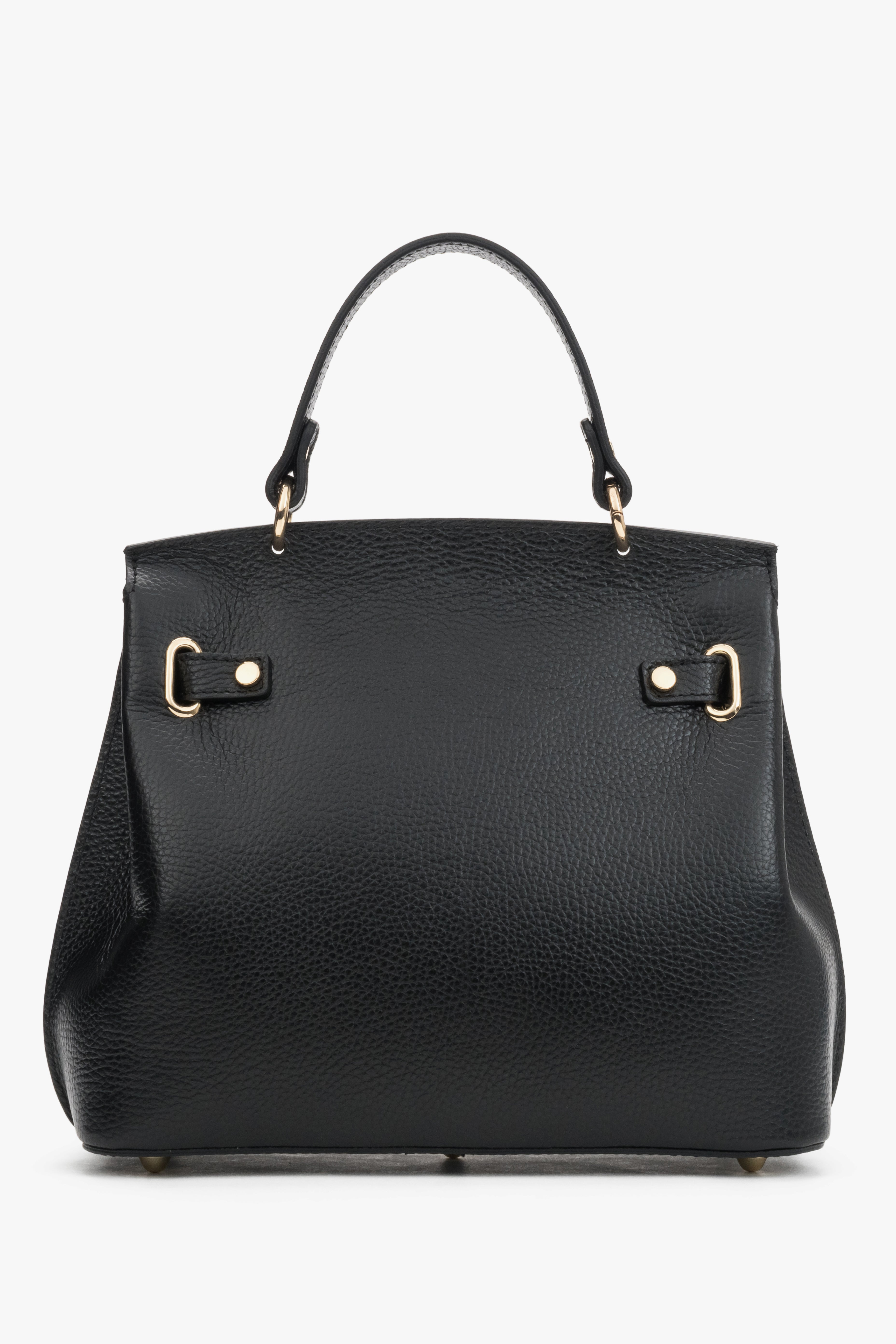 Rückansicht der klassischen schwarzen Satchel Bag aus feinem italienischem Premium-Naturleder 