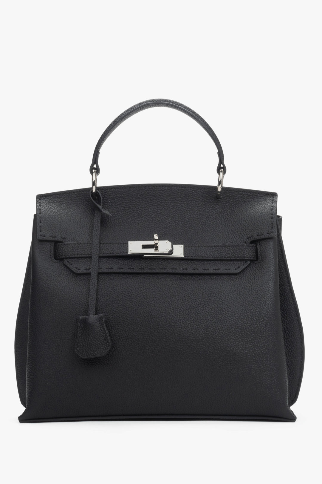 Frontansicht der eleganten Estro Tasche in Koffer-Optik mit silbernen Elementen.