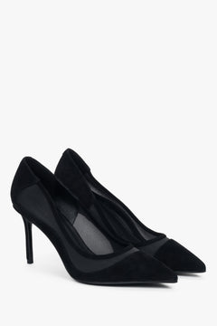 Schwarze Damen-High-Heels von Estro aus Velours und Mesh mit Stilettoabsatz.