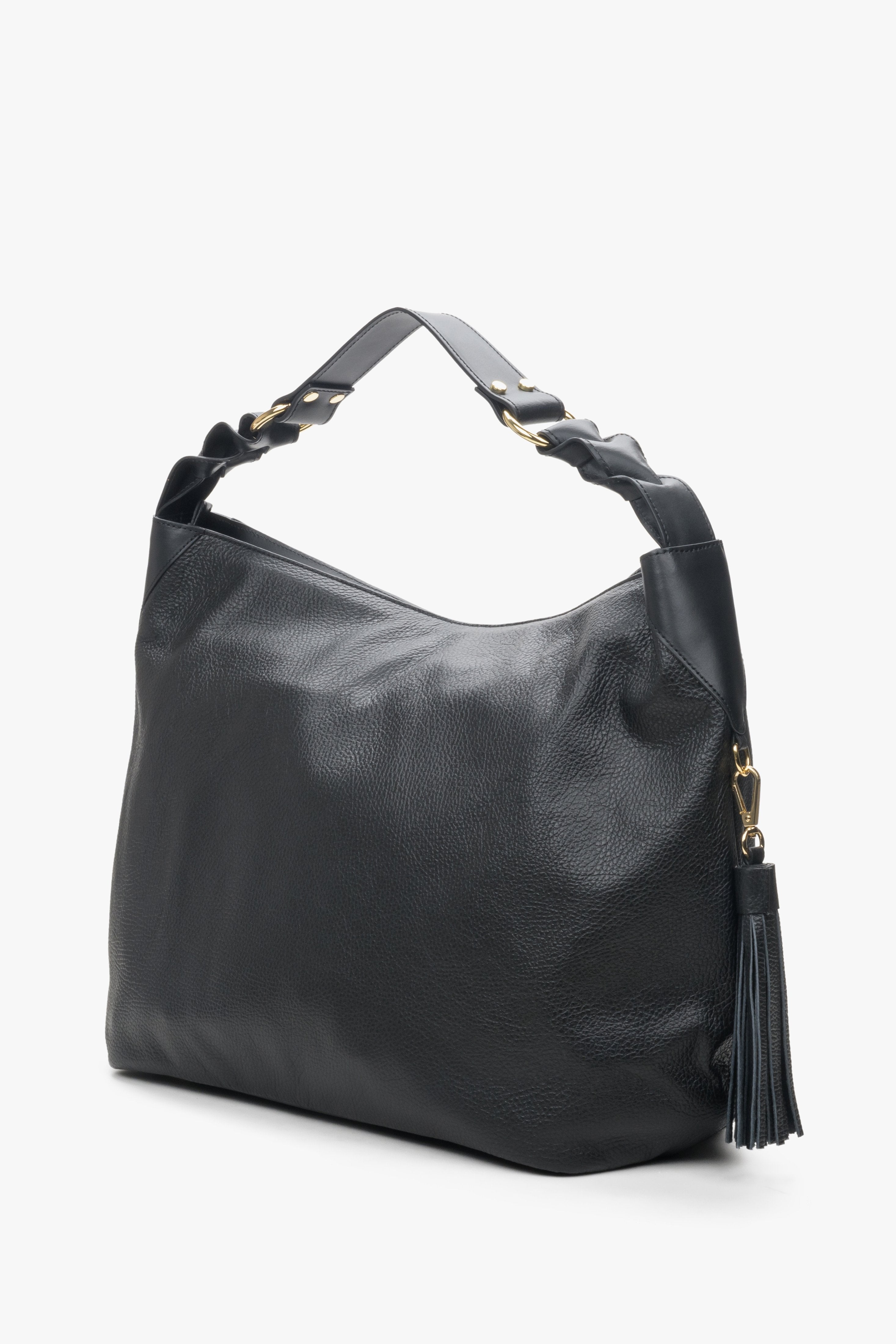 Schwarze Hobo-Damentasche aus Leder von Estro.