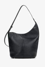 Schwarze Damen-Hobo-Shopper-Tasche aus echtem Leder in Frontalansicht