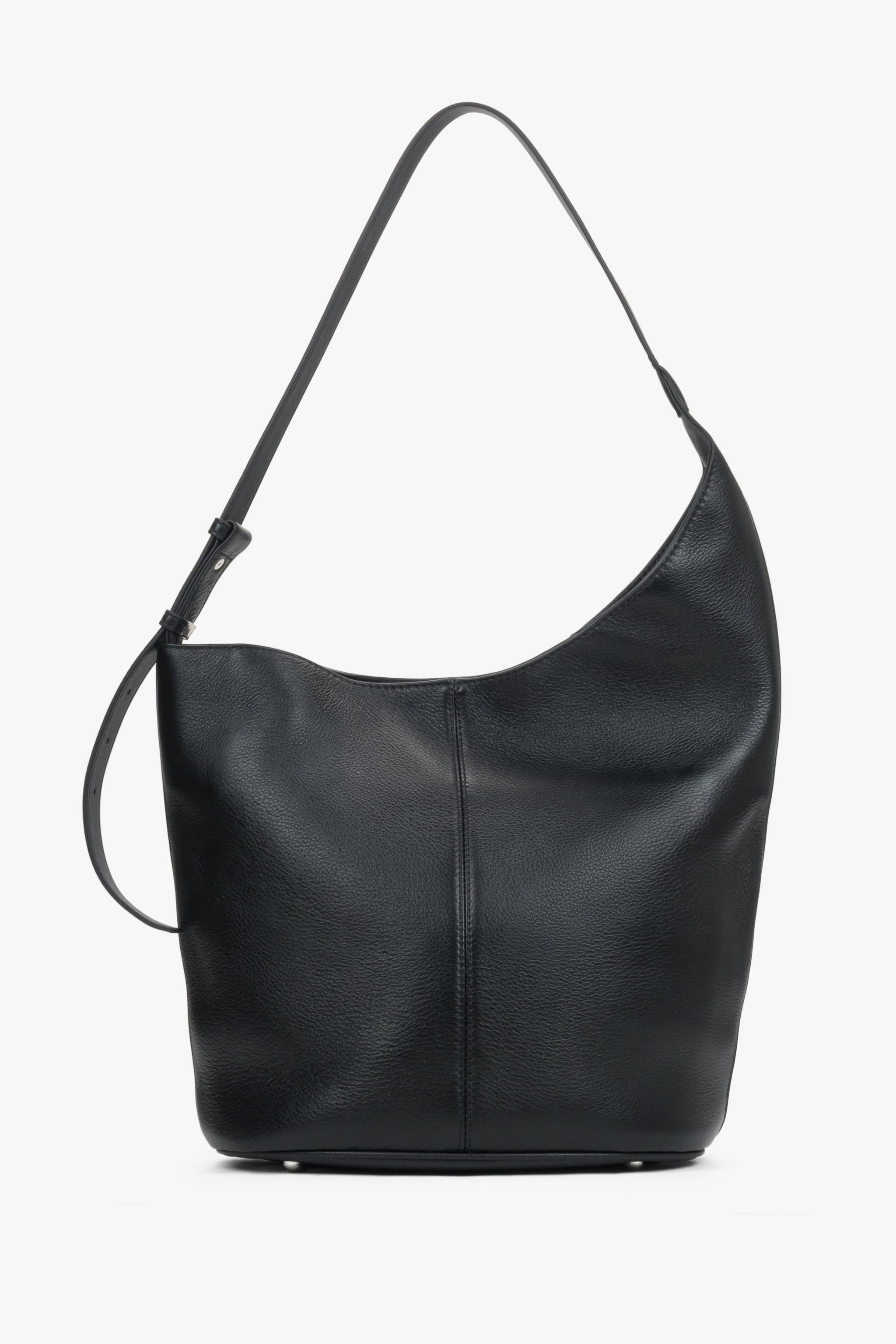 Schwarze Damen-Hobo-Shopper-Tasche aus echtem Leder in Frontalansicht