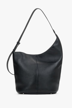 Schwarze Damen-Hobo-Shopper-Tasche aus echtem Leder in Frontalansicht