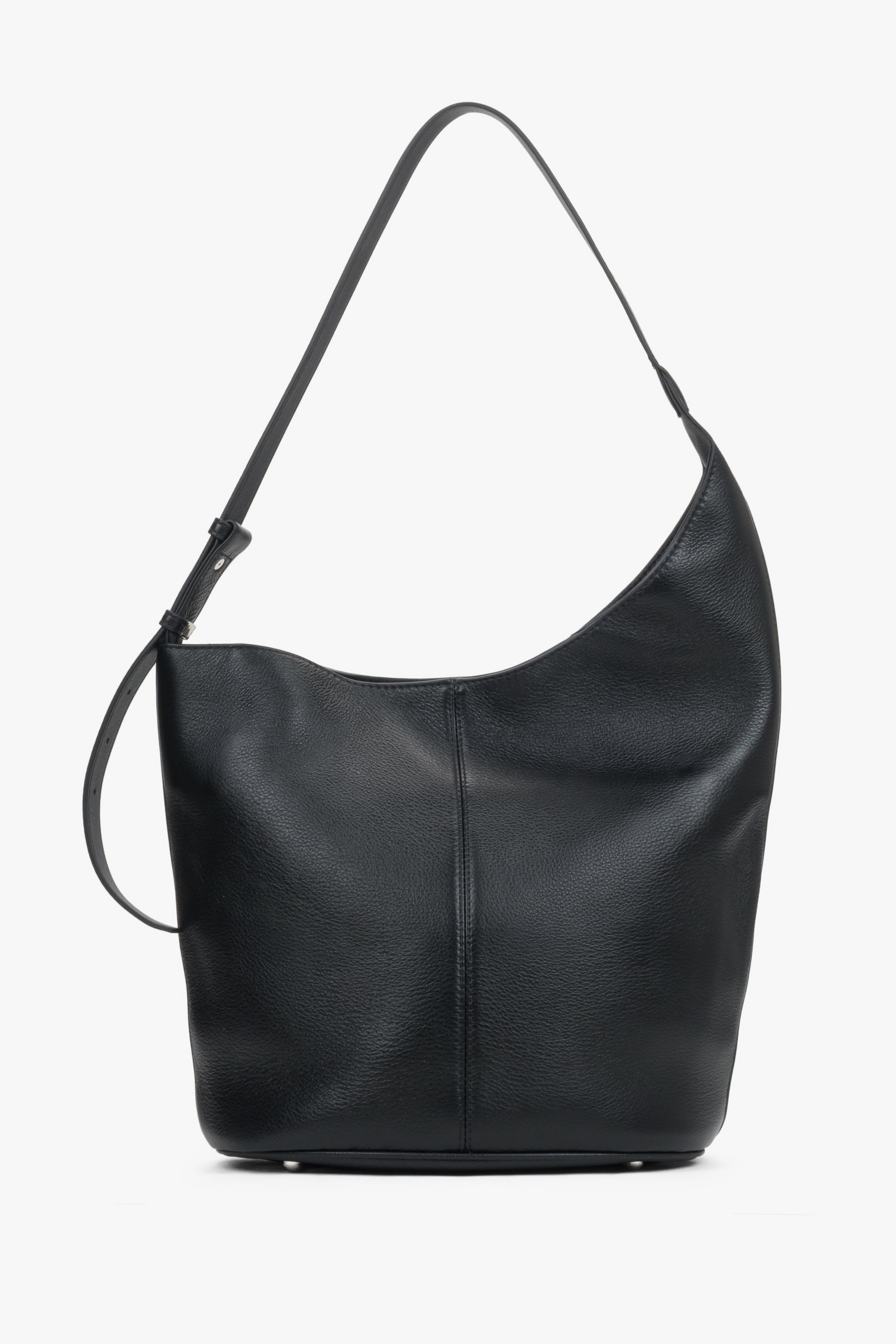 Schwarze Damen-Hobo-Shopper-Tasche aus echtem Leder in Frontalansicht