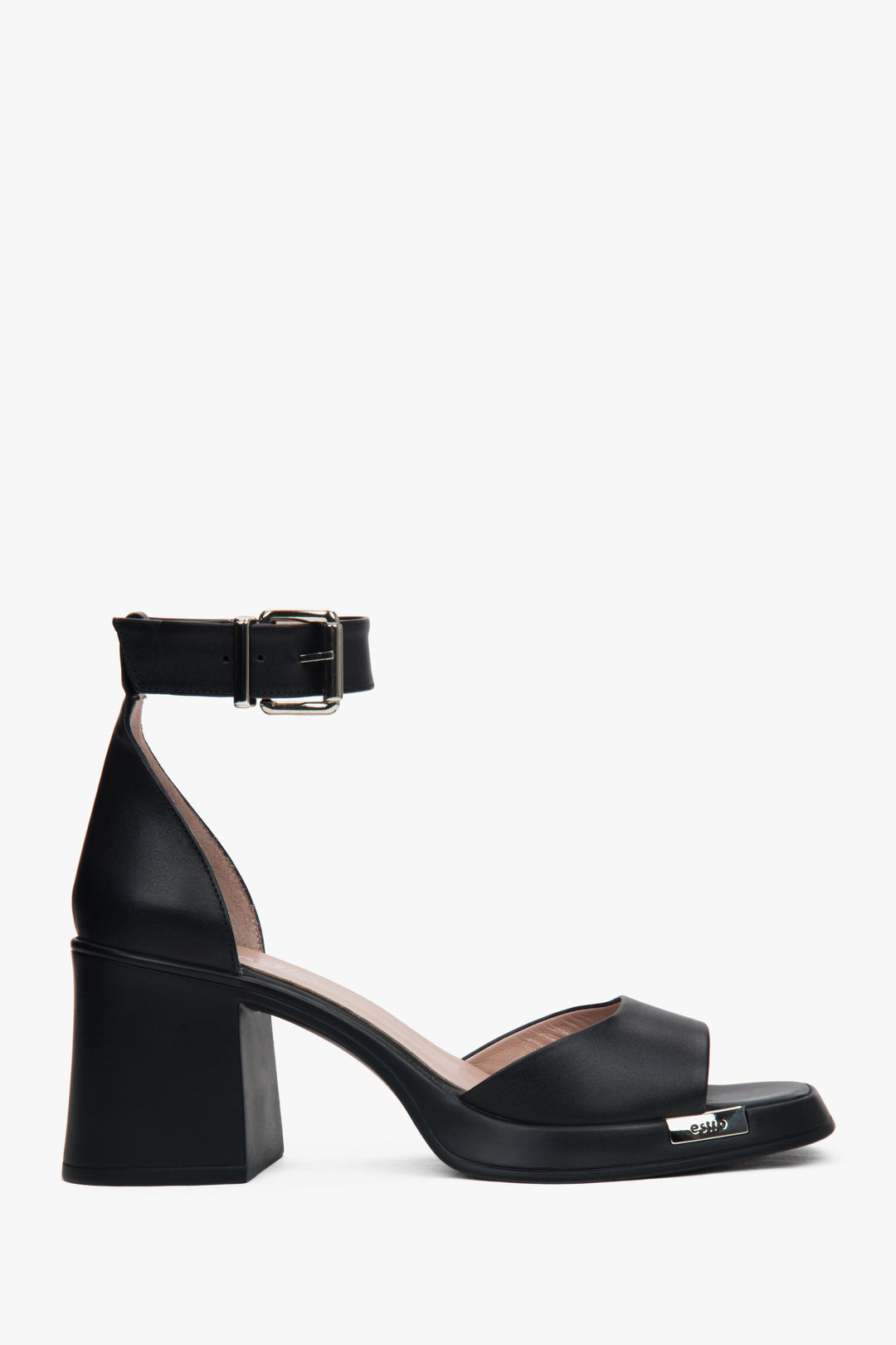 Schwarze Damen-Ledersandalen mit Blockabsatz Estro ER00117366.