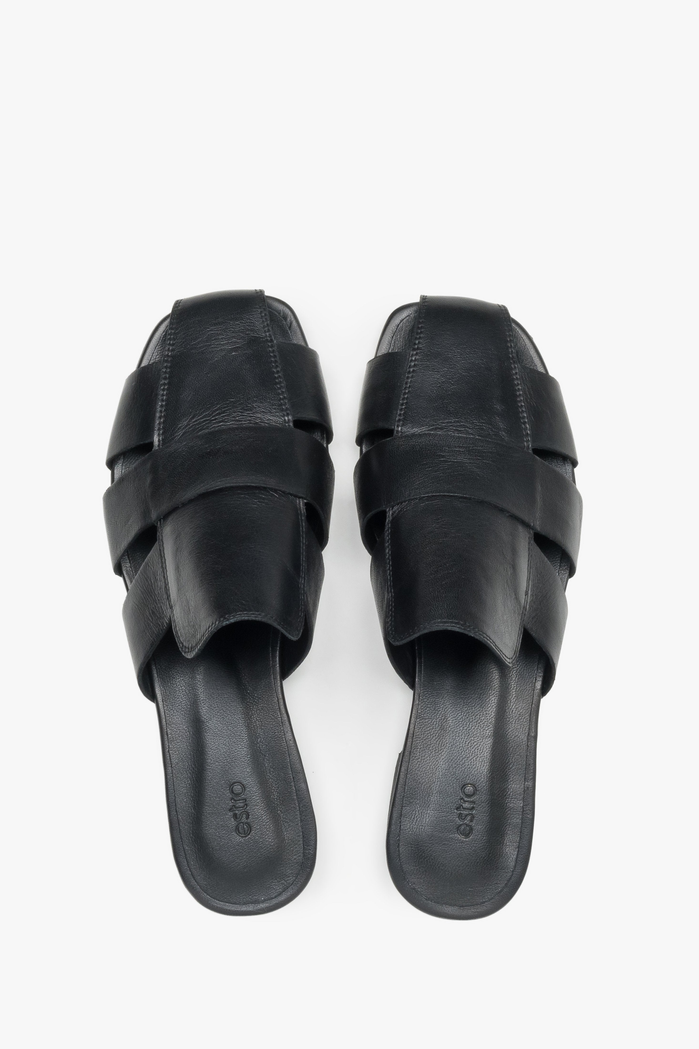 Schwarze Damen-Mules aus Leder von oben als Paar