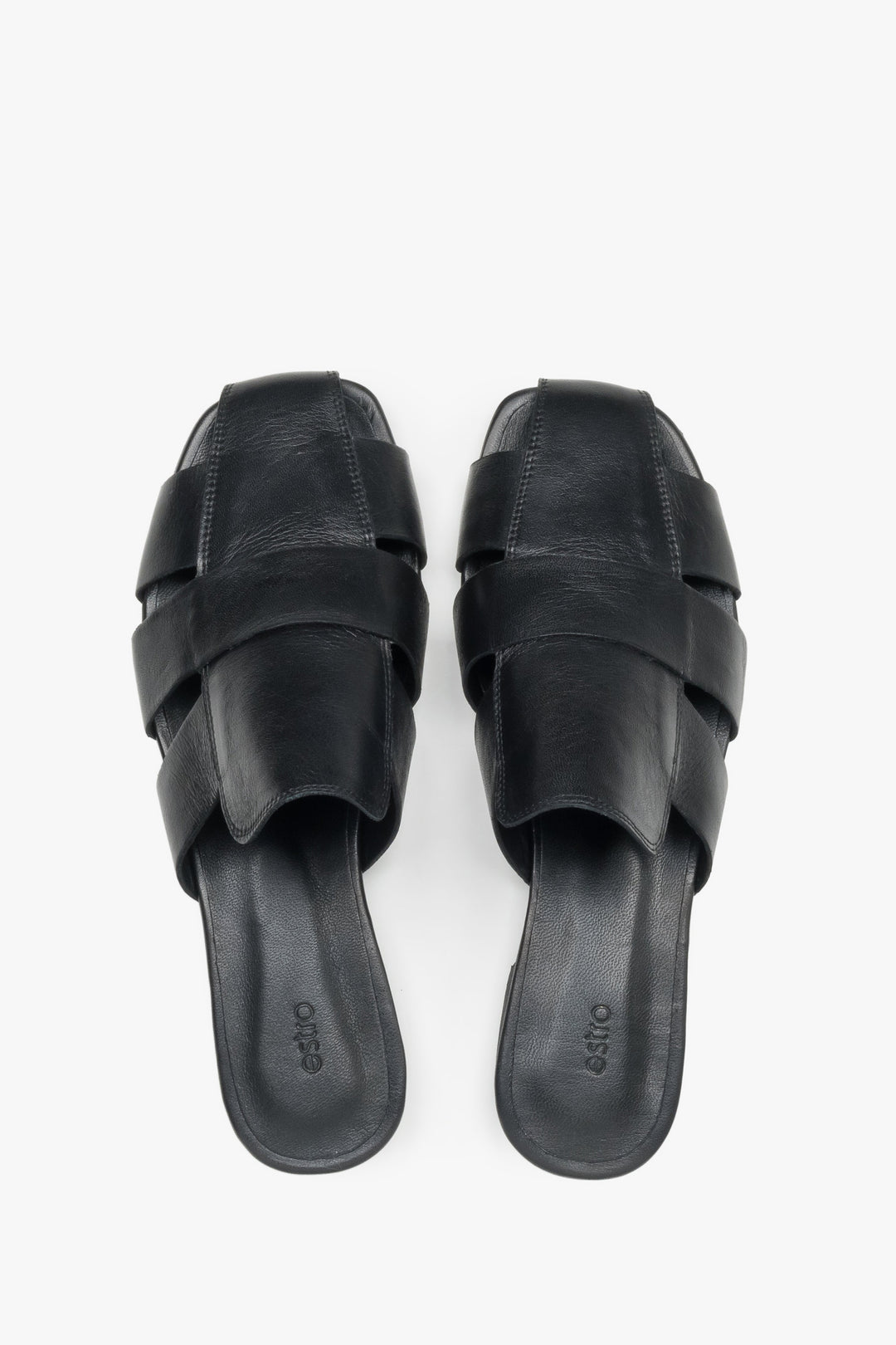 Schwarze Damen-Mules aus Leder von oben als Paar