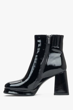 Damen schwarze Plateau Stiefeletten aus Lackleder mit stabilem Absatz Estro ER00115881