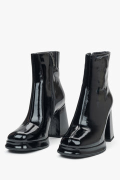 Schwarze Lackleder Stiefeletten für Damen mit Blockabsatz Estro ER00115881