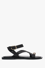 Schwarze Damen-Riemchensandalen aus Leder mit Zehenring Estro ER00117381.