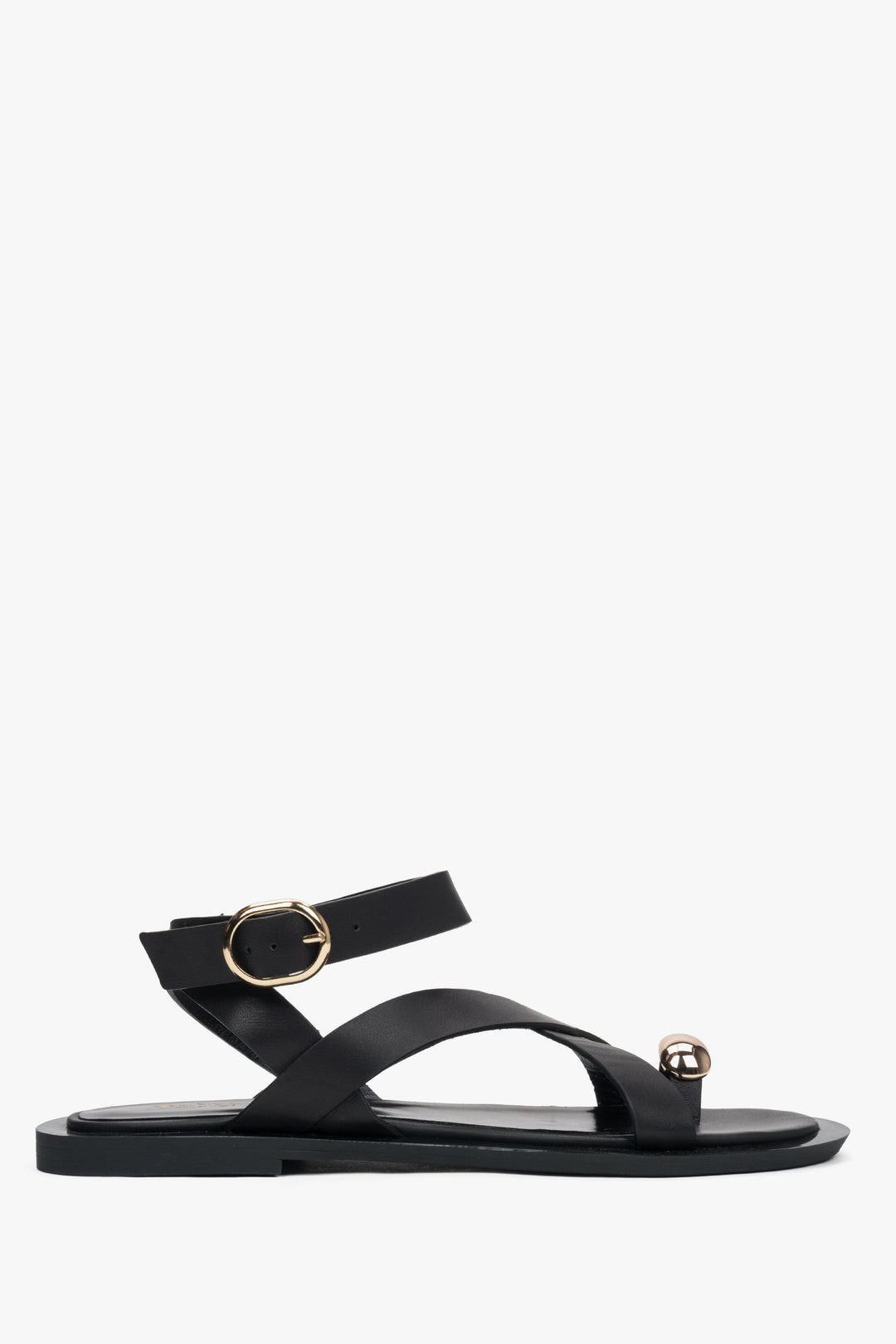 Schwarze Damen-Riemchensandalen aus Leder mit Zehenring Estro ER00117381.
